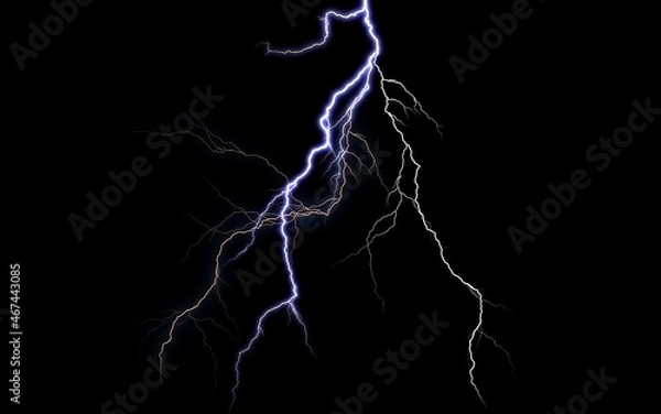 Fototapeta Massive lightning bolt with branches isolated on black background.