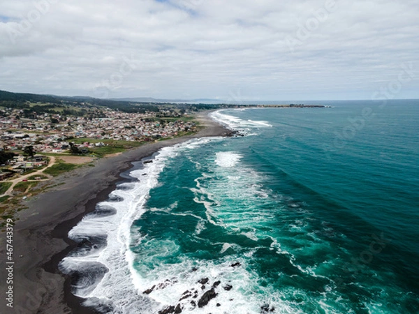 Fototapeta Panoramic aerial view of pichilemu on a cloudy day