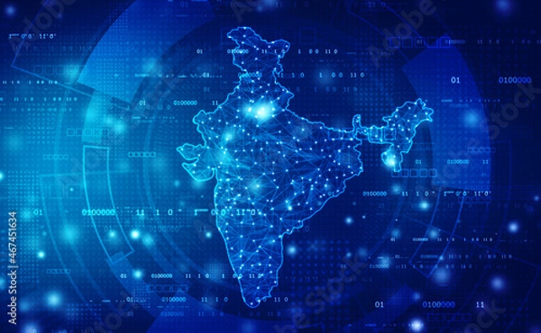 Fototapeta Digital India technology, India Map on technology abstract background, Technology abstract background