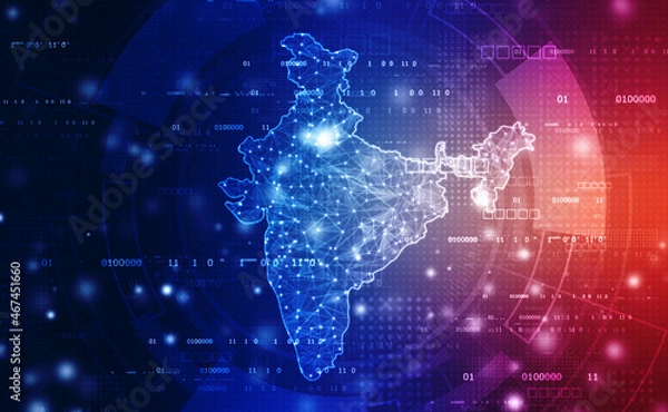 Fototapeta Digital India technology, India Map on technology abstract background, Technology abstract background