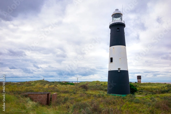 Fototapeta Landscape on Spurn tidal island showing Spurn Point Lighthouse