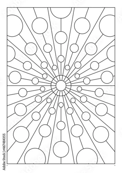 Fototapeta Portrait coloring pages for adults. Abstract sun radiate light illustration. Geometric composition. Black and white patterns. EPS8 file. Coloring-#350