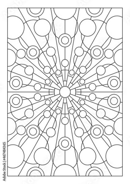 Fototapeta Portrait coloring pages for adults. Abstract sun radiate light illustration. Geometric composition. Black and white patterns. EPS8 file. Coloring-#351
