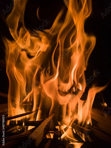 Obraz Flames in a fire at night.