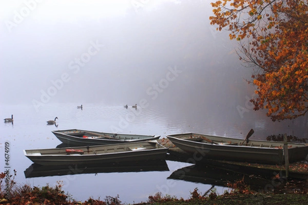 Obraz Three Row Boats in the Fog.