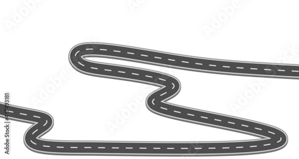 Obraz Roadway journey to the future. Asphalt street isolated on white background. Symbols Way to the goal of the end point. Path mean successful business planning Suitable for advertising and presentstation