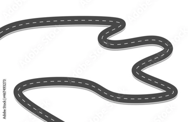 Obraz Roadway journey to the future. Asphalt street isolated on white background. Symbols Way to the goal of the end point. Path mean successful business planning Suitable for advertising and presentstation