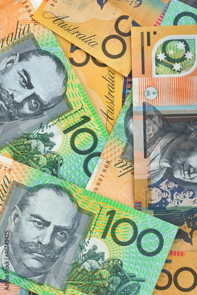 Obraz Australian currency background, notes include $100 and $50