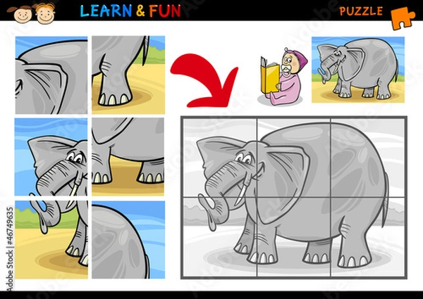 Fototapeta Cartoon elephant puzzle game