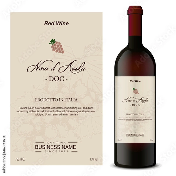 Obraz Premium Quality Red Wine Label with Bottle