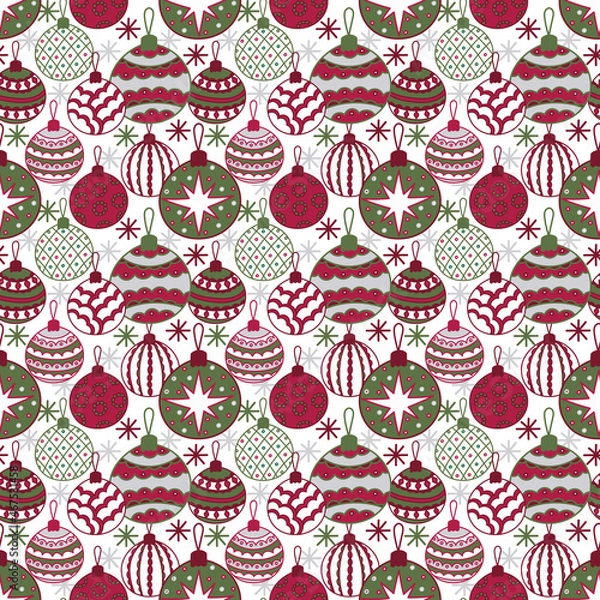 Fototapeta Christmas tree ball seamless pattern, digital paper, fabric pattern