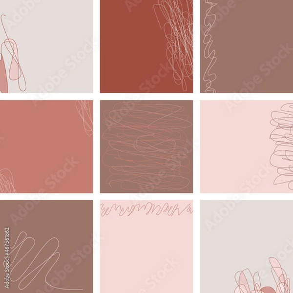 Fototapeta Set of nine backgrounds with abstract doodles