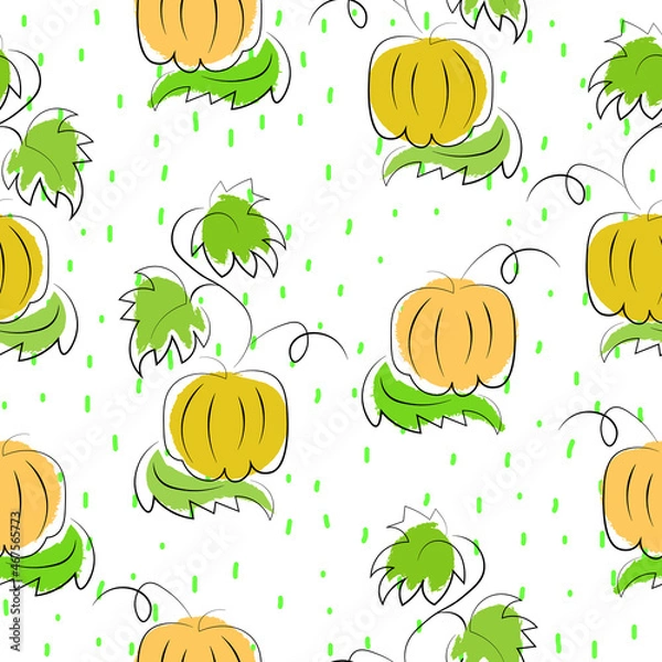 Fototapeta Pumpkin pattern with vector watercolor elements on a white background.Suitable for backgrounds, posters, wallpapers, fabrics, paper. 