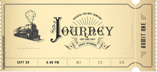 Obraz Train ticket template in vintage style. For excursion routes, retro parties, clubs and other projects. Vector, can be used for printing.