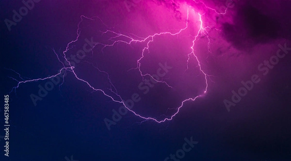 Fototapeta thunderstorm lightning in blue purple pink