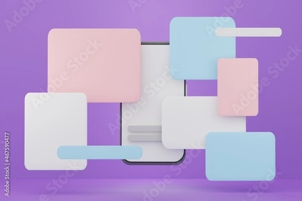 Fototapeta 3d render device user interface for web banner and mock up. Blank chat bubble or comment symbol.