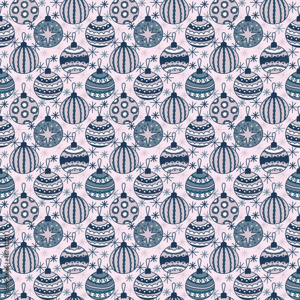 Fototapeta Christmas tree ball seamless pattern, digital paper, fabric pattern