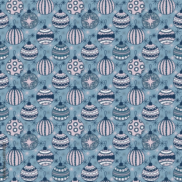 Fototapeta Christmas tree ball seamless pattern, digital paper, fabric pattern