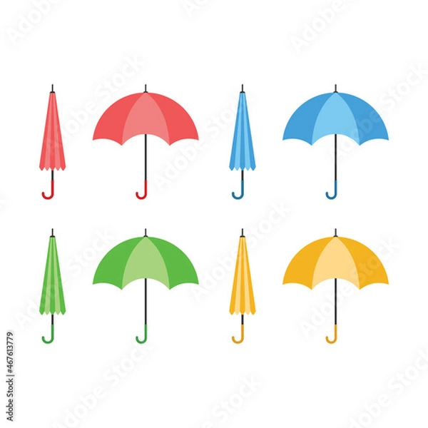 Fototapeta Set of open and closed colored umbrellas vector illustration on white background