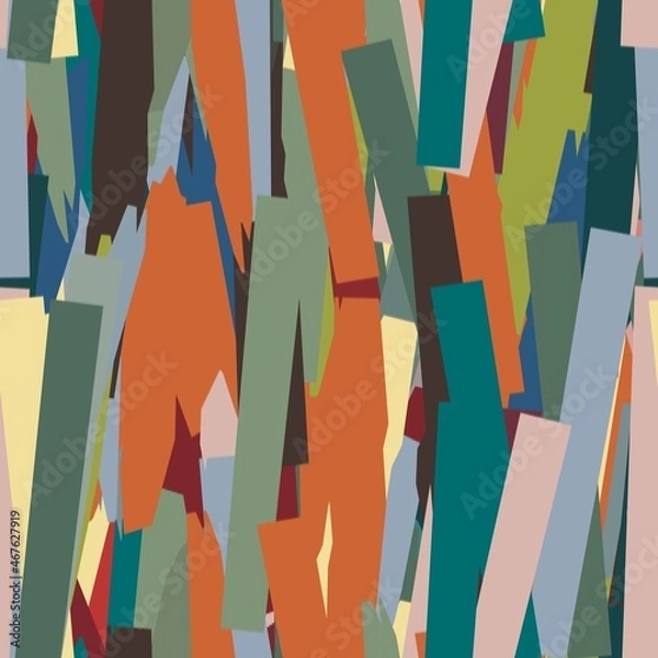 Fototapeta Seamless funky expressive and energetic paper cut out collage surface pattern design for print. High quality illustration. Surreal and dramatic vivid stylish artistic graphic design. Strange geo camo.