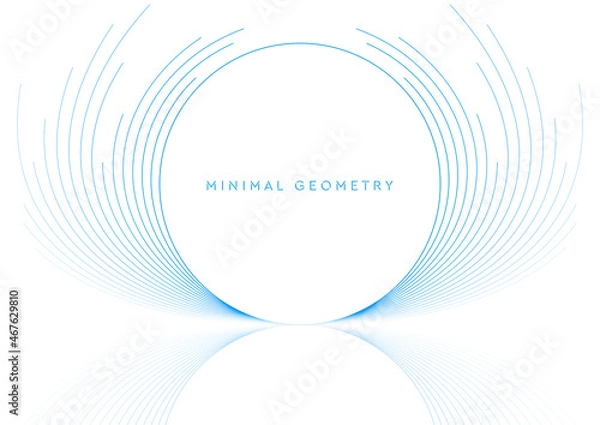 Fototapeta Blue white minimal round lines abstract futuristic tech background with reflection. Vector digital art design