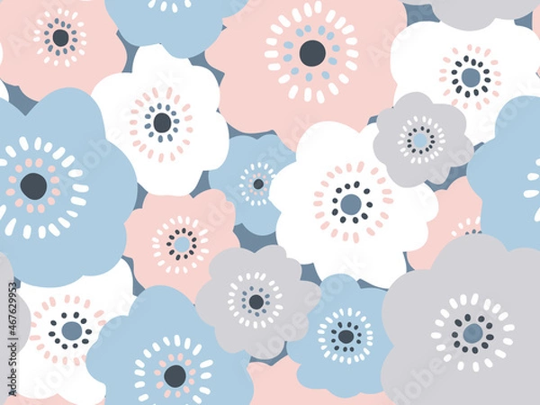 Obraz 北欧風　手描きの花柄　シームレスパターン（ペールカラー）