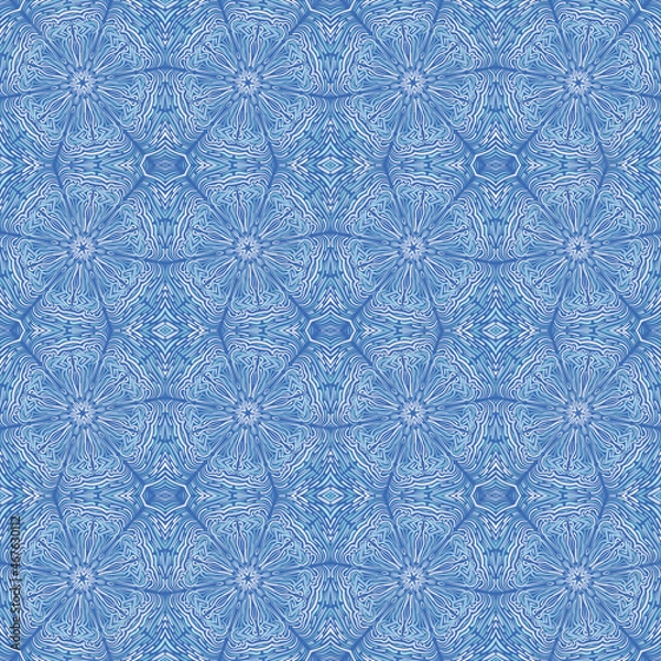 Obraz Openwork pattern consisting of snowflakes. Winter pattern. Blue shades.