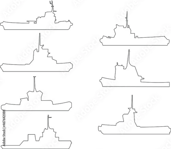 Obraz Tugs. Port ships. Vector. Set.