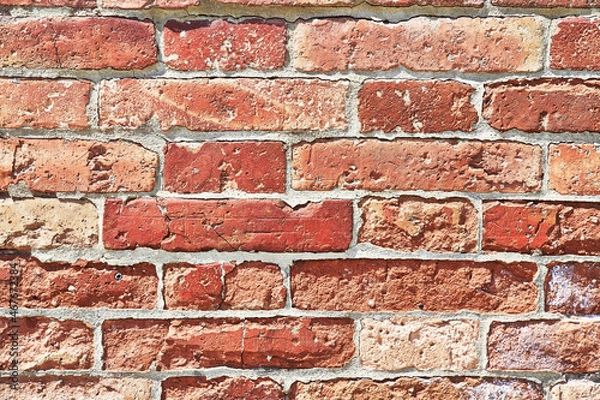 Obraz Brick wall texture with cracked tiles and cement. Classic brickwall surface background