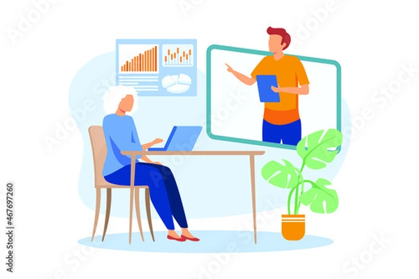 Fototapeta Online learning for seniors illustration exclusive design inspiration 