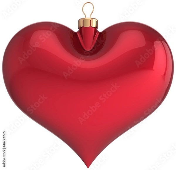 Obraz Red Christmas ball heart shaped decoration Happy New Year bauble