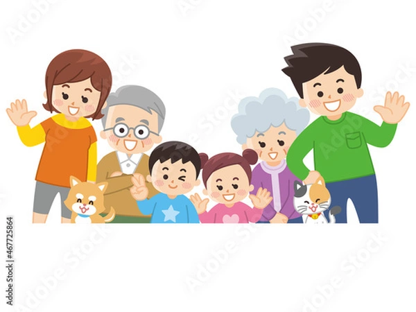 Fototapeta 集合する家族とペット　春