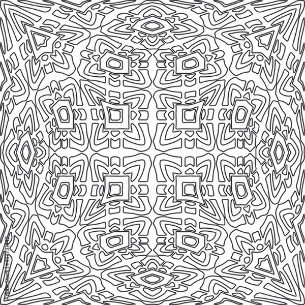 Obraz Vector pattern with symmetrical elements . Repeating geometric tiles from striped elements.large black pattern .
