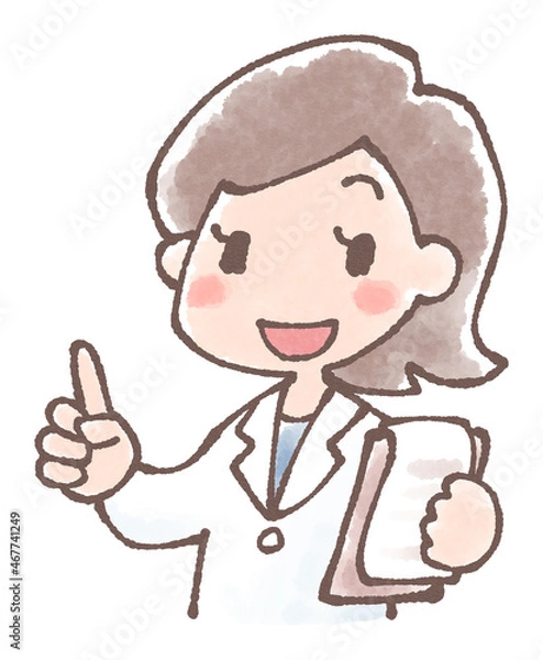 Fototapeta 説明する若い女医のイラスト水彩風