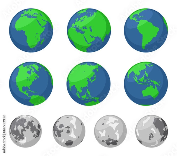 Obraz Illustrations of the Earth and the Moon from different angles.