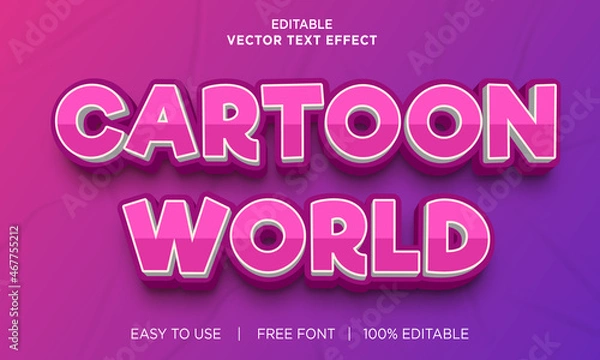 Fototapeta Cartoon world 3d editable text effect Premium Vector
