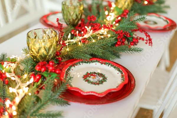 Obraz christmas table setting, christmas decoration on a table