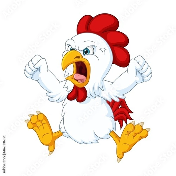 Obraz Cartoon angry chicken on white background