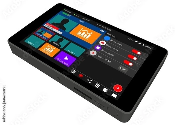 Obraz  live streaming box for multiple camera   With solution out for multi platform Social media.Can be applied to a variety of live broadcasts including online meetings or online classroom.