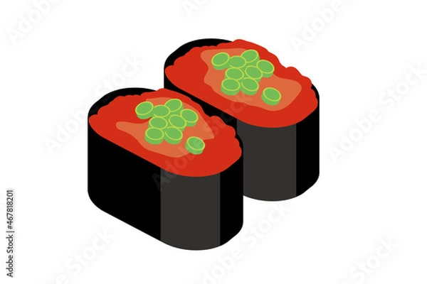 Fototapeta 主線アリ　シンプル漫画　寿司・鮨のイラスト｜ネギトロ鮪マグロの握り寿司のイラスト