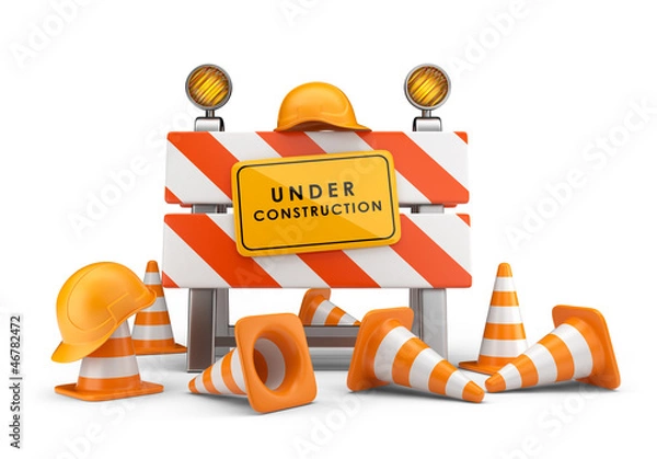 Obraz Under construction concept. 3D barrier isolated on white