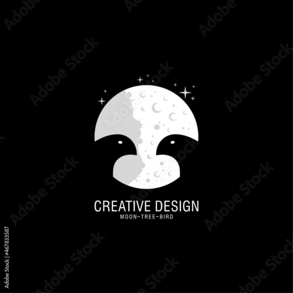 Obraz MOON, TREE AND BIRD vector logo creative design ideas