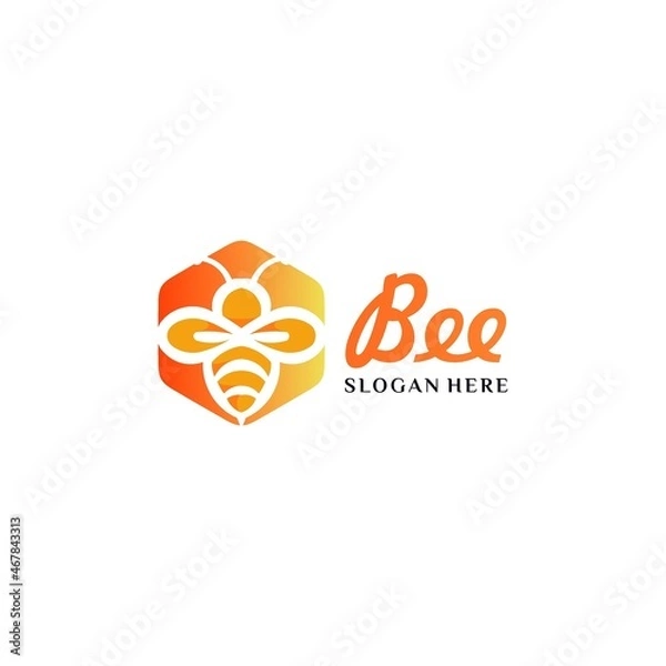 Fototapeta abstract bee on hexagon logo design vector