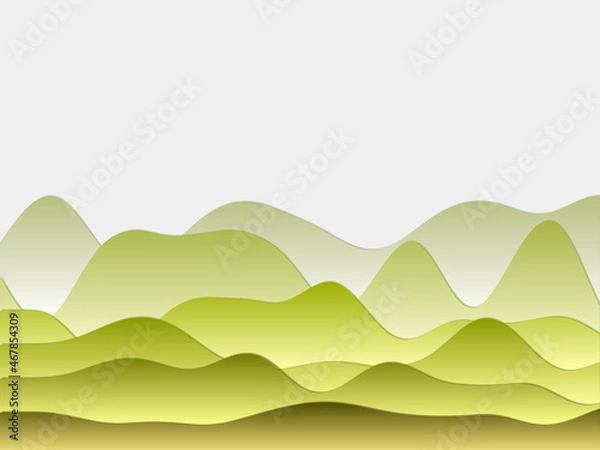 Obraz Abstract mountains background. Curved layers in lime colors. Papercut style hills. Modern vector illustration.