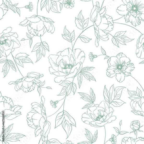 Fototapeta Seamless pattern from flowers of peonies on a white background.