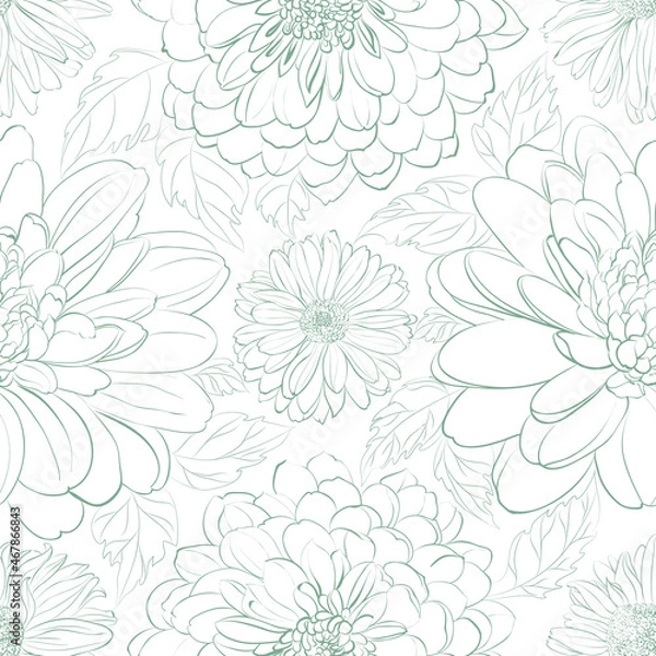 Fototapeta Seamless pattern from flowers of chrysanthemums on a white background.