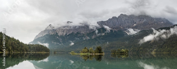 Fototapeta Panorama from Lake Eibsee with the Zugspitze in the Background