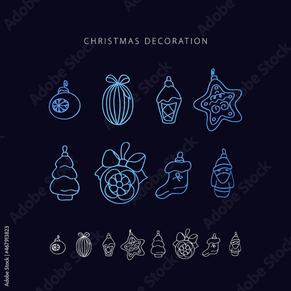 Obraz Christmas decoration line vector. Isolated icon set. Outline symbol collection. Vintage background.  Traditional holiday symbol.