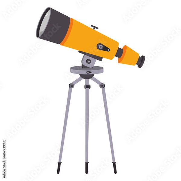 Obraz Yellow telescope on tripod vector cartoon illustration isolated on a white background.