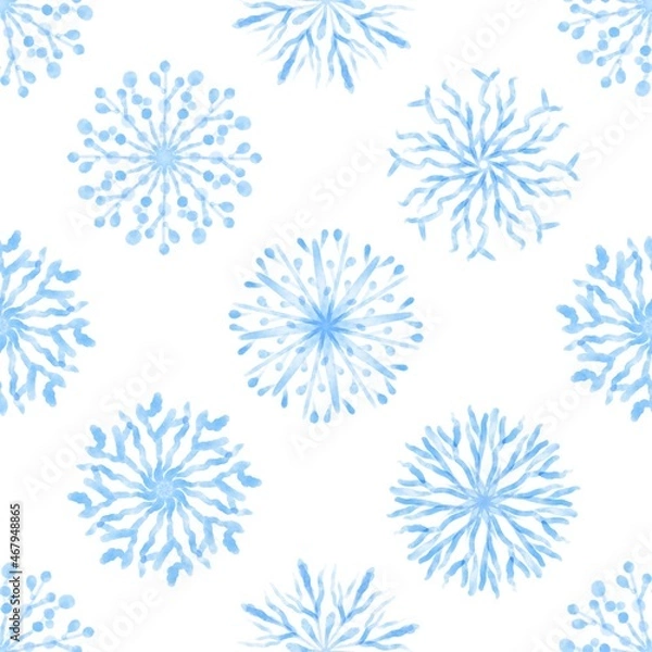 Obraz Seamless Winter pattern from Snowflakes. Blue Watercolor snow patterns.